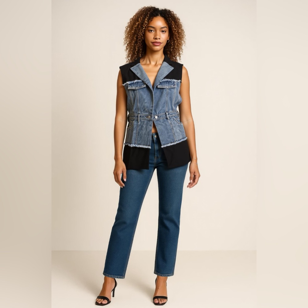 Two-Tone Denim Vest with Contrast